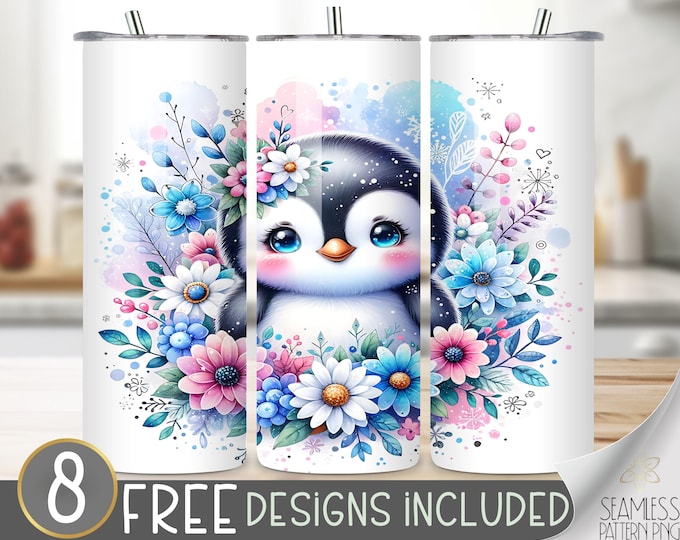 Penguin Tumbler Wrap Png, Penguin 20 Oz Skinny Tumbler Sublimation Design, Christmas Tumbler, Commercial Use, Instant Digital Download Png
