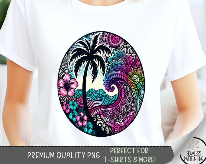 Trendy Beach PNG, Ocean Graphic Design, Palm Tree PNG, Coast Vacation Sublimation Design, Ocean PNG, Beach Design File, Floral Beach, A123
