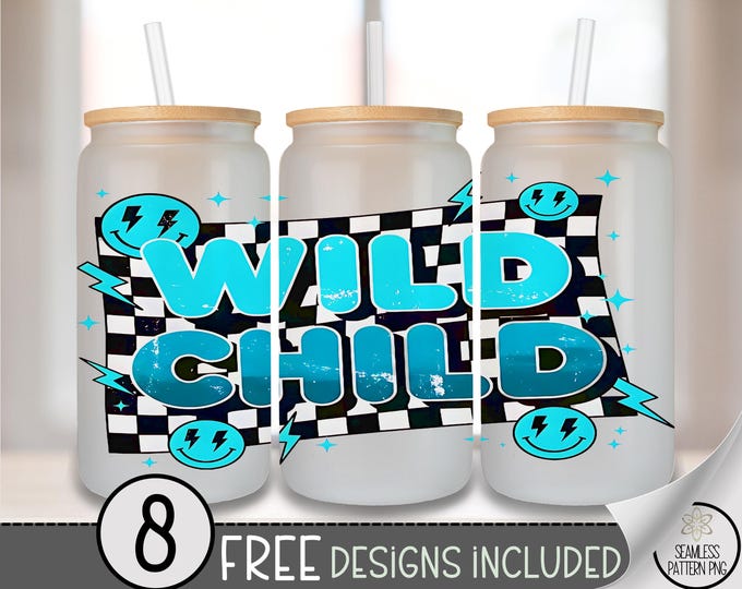 Wild Child Glass Can Wrap, Playful Sublimation Design, Digital Download, Retro Fun PNG file, Edgy Street Style, A648