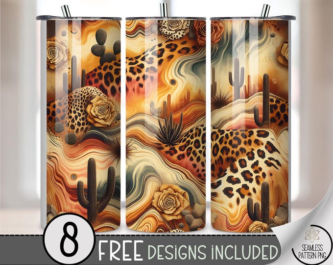 Western 20 oz Tumbler Wrap, Desert Leopard Print Digital Download Sublimation Design for Skinny Tumblers, A542