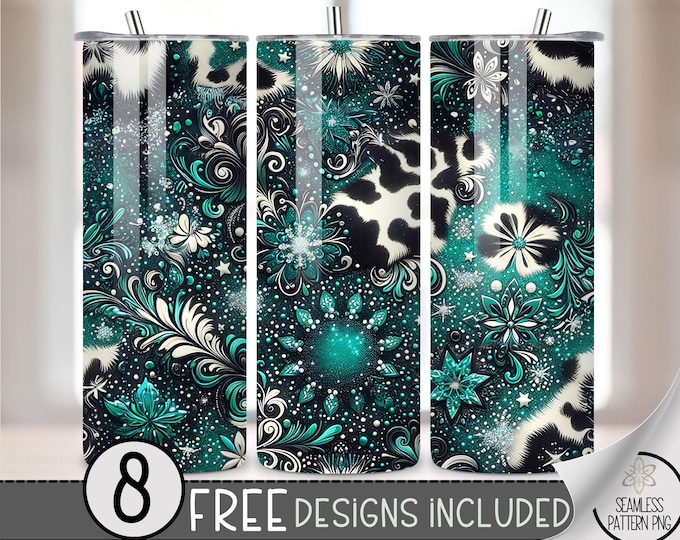 Cow Print Silver Glitter PNG Tumbler Wrap, Western Cowhide Print Sparkly Seamless Design, Instant Download, 20 Oz Skinny Sublimation Design