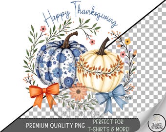 Happy Thanksgiving Sublimation Design, Pumpkin UV DTF Graphic, Festive Watercolor Clip Art, Floral Wreath, Pumpkin Design, A478