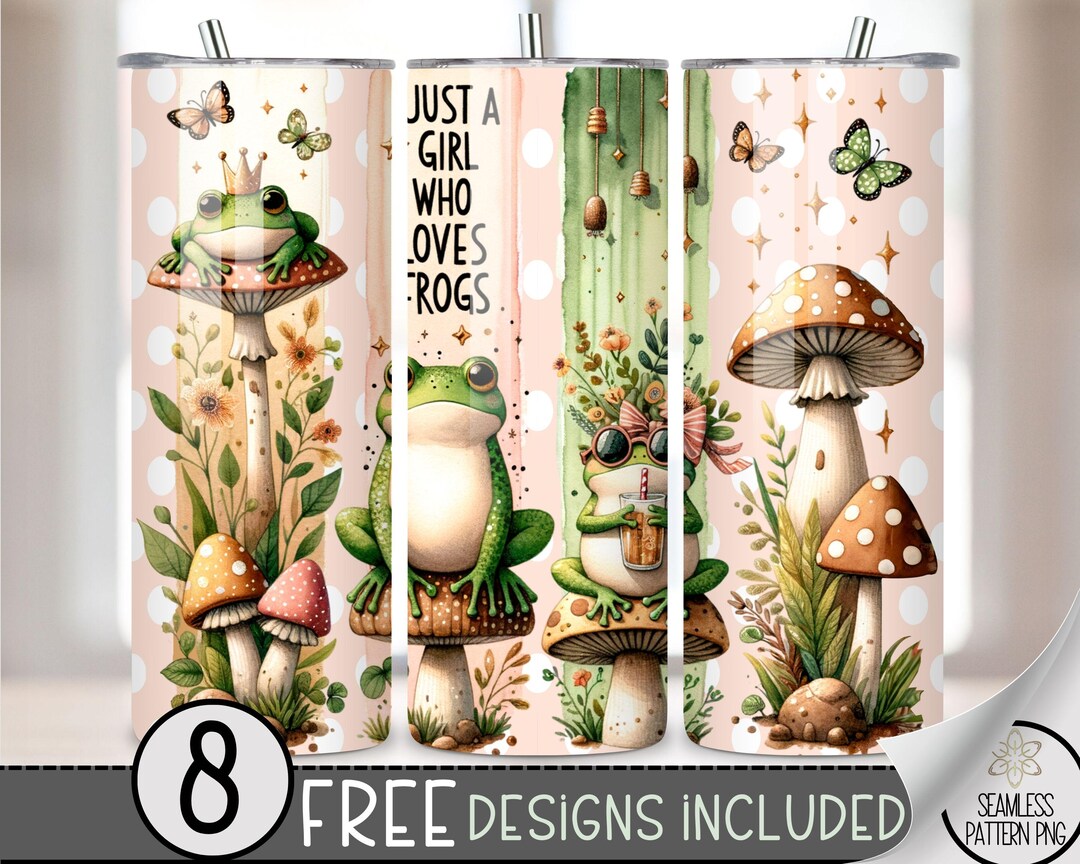 Funny Frog Tumbler Wrap PNG, Cottagecore Mushroom Frogs 20 Oz Skinny ...