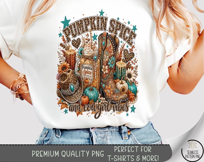 Pumpkin Spice Cowgirl T-Shirt PNG, Western Fall Sublimation Design, Digital Download, B10449