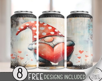 Gnome Heart Hug 4 in 1 Can Cooler Wrap, Grunge Aesthetic 4in1 Tumbler PNG,Valentine Day 16 Oz Can Cooler Sublimation Design File,Love Design