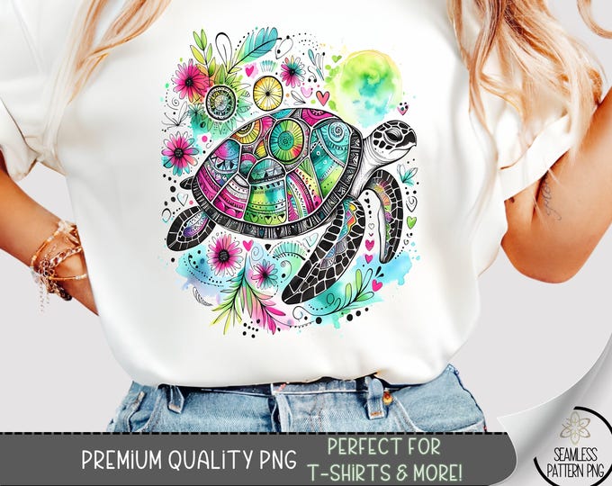 Sea Turtle T-Shirt Design, Nautical Sublimation Design, Boho Floral Turtle Sweatshirt PNG, Summer Beach Fisherman Aesthetic for Shirts, A204