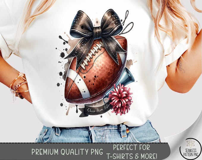 Cheer Mom T-shirt PNG, Cute Sublimation Design, Football Game Day DTF Shirt Graphic, Watercolor TShirt File, Distressed File, A491