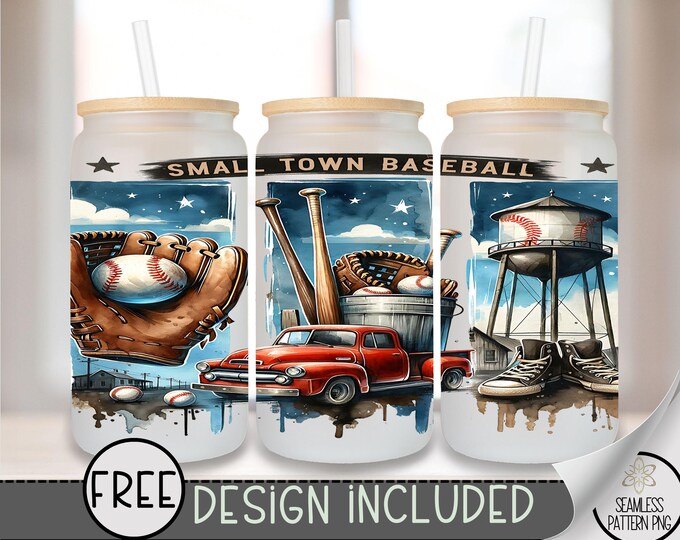 Baseball Glass Can, Sports Sublimation Design,Brushstroke Baseball 16oz Can Wrap,Bat Glass Can Design,Trendy Baseball Sublimation File, A147