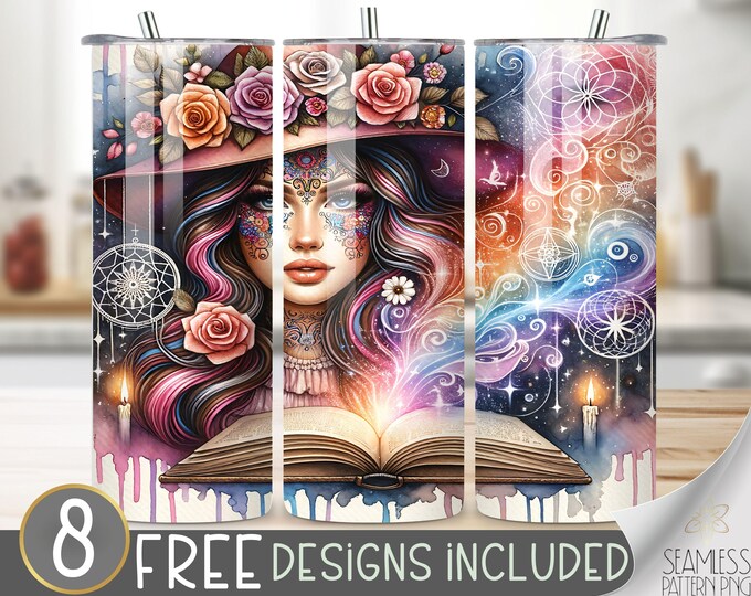 Book Lover Tumbler Wrap, Hippie Sublimation Designs, Reading Tumbler Wrap, Magical Book Girl Tumbler, Librarian Tumbler, Mom Tumbler Wrap