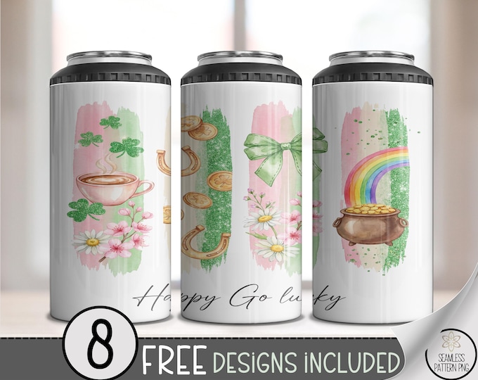 Happy Go Lucky, St. Patrick's Day 4-in-1 Can Cooler Wrap, Lucky Charm Sublimation Design, B906