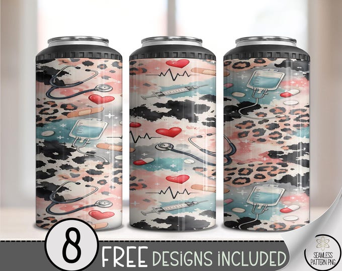 Nurse 4-in-1 Can Cooler Wrap, Medical Sublimation Design, Leopard Pattern 16oz File, Trendy Nurse Gift Design, Digital Download, B10038