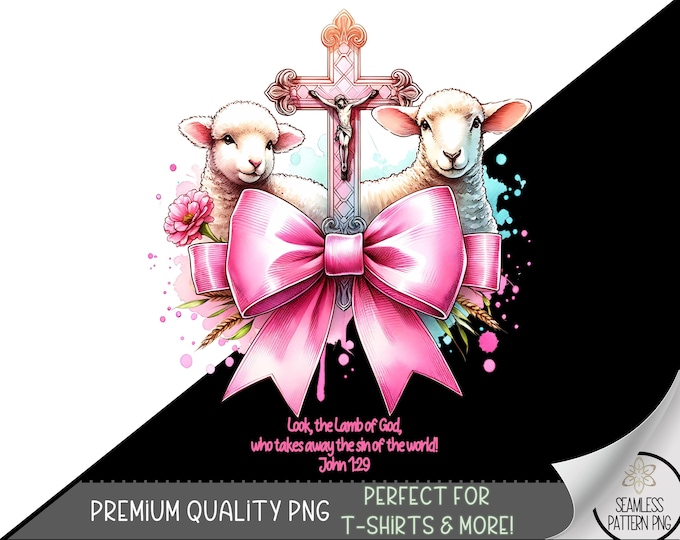 Easter Lamb With Cross PNG, Religious Graphic Design, Spring Graphic PNG, Easter Bible Verse Sublimation Design, Christian Cross PNG, A118