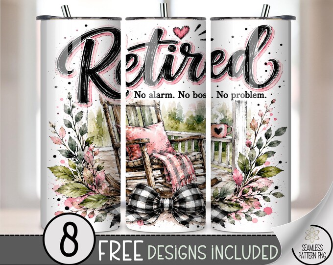 Retirement 20 oz Tumbler Wrap, Cozy Sublimation Design for Straight Tumblers, Watercolor PNG Files, Digital Download, B10359