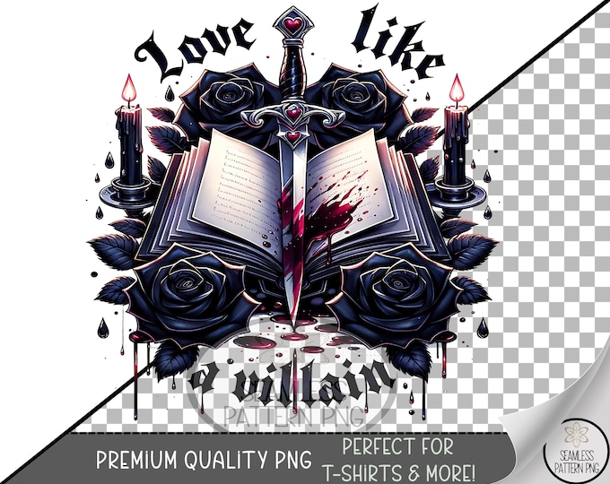 Rose And Dagger PNG - Villainous Love Sublimation File, Gothic UV DTF Graphic, Edgy Romance Design, Digital Download B868