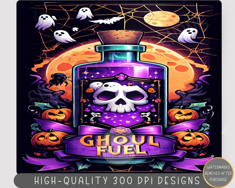 Halloween Coffee Tumbler Wrap, Ghoul Fuel Watercolor Hot Coffee Drink