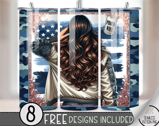 Military Wife Tumbler Wrap, Dog Tag, Proud Patriotic Wife,US American Flag,20 Oz Skinny Sublimation Tumbler Digital Design PNG File Download