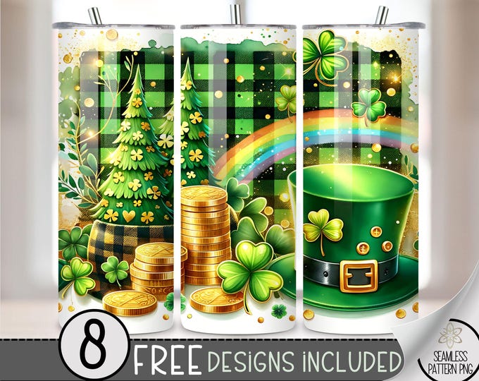 St. Patrick's Tumbler Wrap, Shamrock 20oz Skinny Tumbler Sublimation Design, Clover Tumbler Wrap File,Samless Pattern,St. Patrick PNG Design