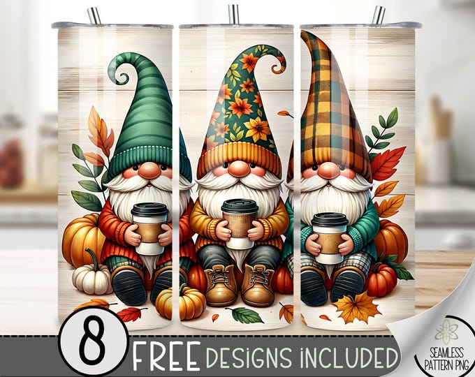 Autumn Gnome Tumbler Wrap, Winter Sublimation Design, Fall 20 Oz Skinny, Cute Gnome Plaid Tumbler Wrap Png, Coffee Tumbler PNG