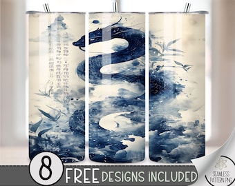 Dragon Tumbler Wrap, Fantasy 20oz Skinny Tumbler Sublimation Design, Asian Tumbler Wrap File PNG, Dragon Straight Tumbler Seamless File