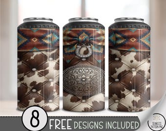 Coquette Cowgirl 4-in-1 Can Cooler Wrap, Rustic Cowhide Leather Design, Farmhouse, Digital Download, B975