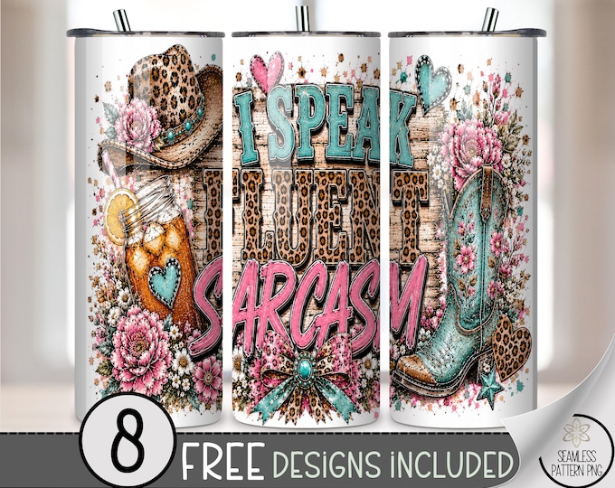Sarcasm 20 oz Tumbler Wrap, Bold Sublimation Design for Straight Tumblers, Western Leopard PNG Files, Digital Download, B10363