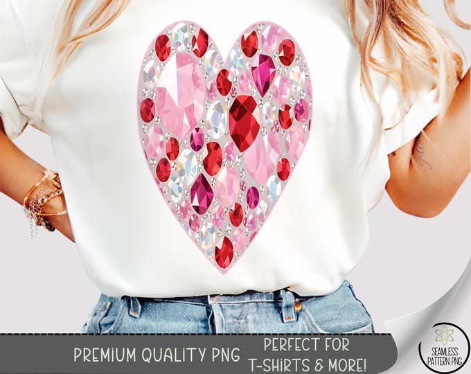 Gemstone Heart T-Shirt PNG, Crystal Design, Digital Download for Sublimation, Lovely Valentine, B787