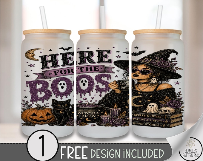 Halloween Witch Glass Can Wrap, Spooky Boos Sublimation Design (Digital Download) B10369