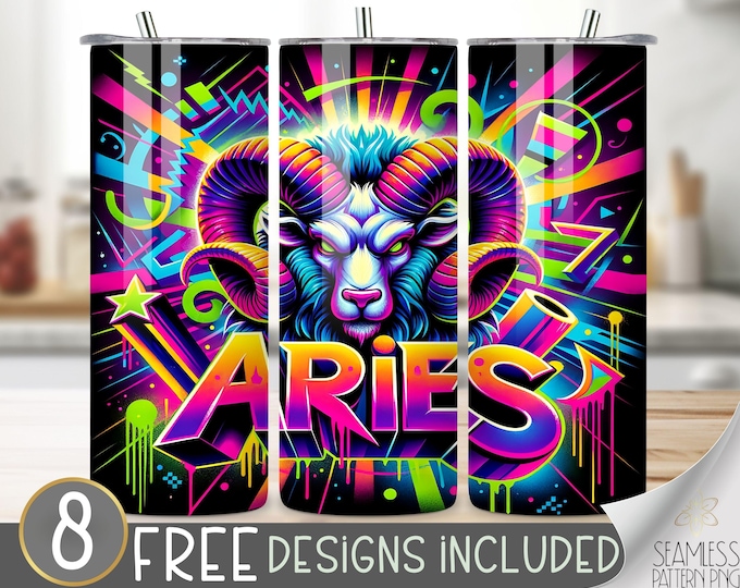 Zodiac Tumbler Wrap, Airbrush Aries 20 Oz Skinny Tumbler Sublimation Design Astrology Sign, Zodiac Signs Tumbler PNG, Astrology Tumbler