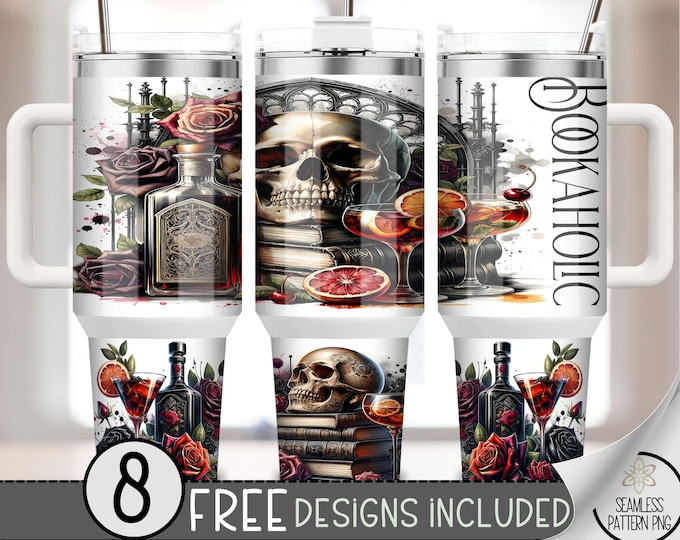 Floral Skull 40oz Tumbler Wrap, Romantasy Bookaholic Tumbler Sublimation Design, Smutty Book Goth Adult 40oz Quencher Tumbler Wrap PNG, A69