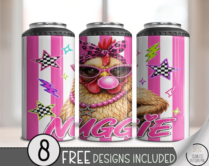 Preppy Stripe Chicken 4-in-1 Can Cooler Wrap, Funny Chicken Sublimation Design, Girly Pink 16 oz File, Digital Download, B10321
