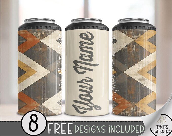 Aztec 4 In 1 Can Cooler File PNG, Add Your Own Name Faded Southwestern 4In1 Can Cooler Wrap, Aged Western 16 Oz 4-In-1 Cooler Sublimation