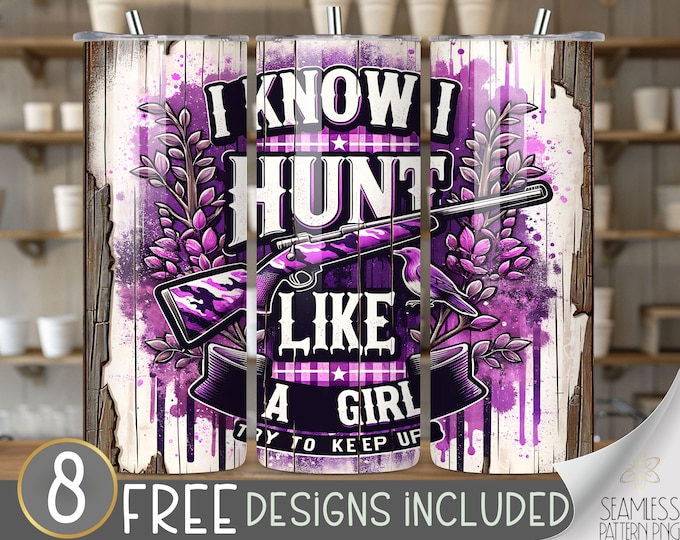 Girl Hunter Tumbler Wrap, Deer Hunting 20oz Tumbler Sublimation Design, Female Hunter Tumbler PNG for Girls, Animals Rustic Tumbler Wrap