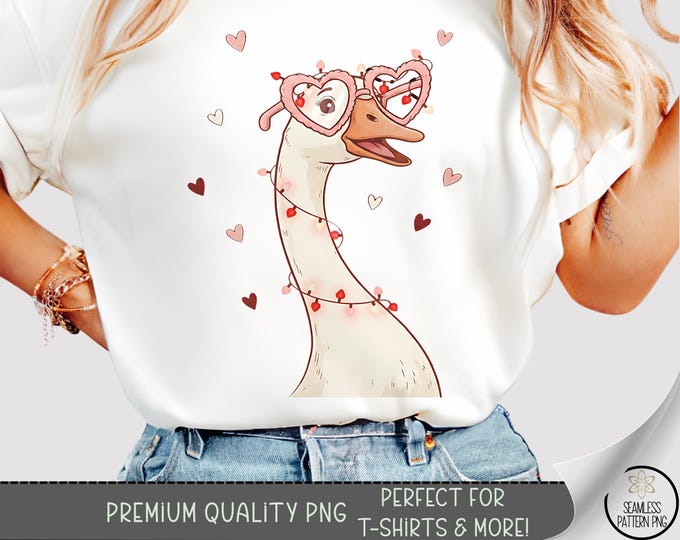 Lovely Goose T-Shirt, Cute Silly Duck Neck, Valentine Design Sublimation, Digital Download PNG, A669