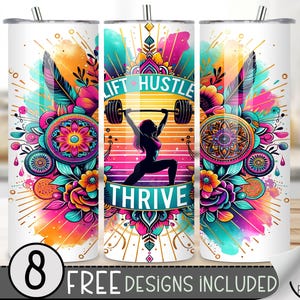 Envoltura para vaso de fitness con diseño sin costuras, diseño digital de Lift Hustle Thrive Fitness Fashion Girl de 20 oz, envoltura para vaso motivacional para gimnasio de 20 oz