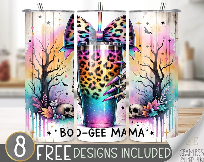 Skeleton Boo-gee Tumbler Wrap, Leopard Coquette Bow PNG, Halloween Skull Design, Halloween Coquette Bow PNG Halloween Bougie Mom Sublimation