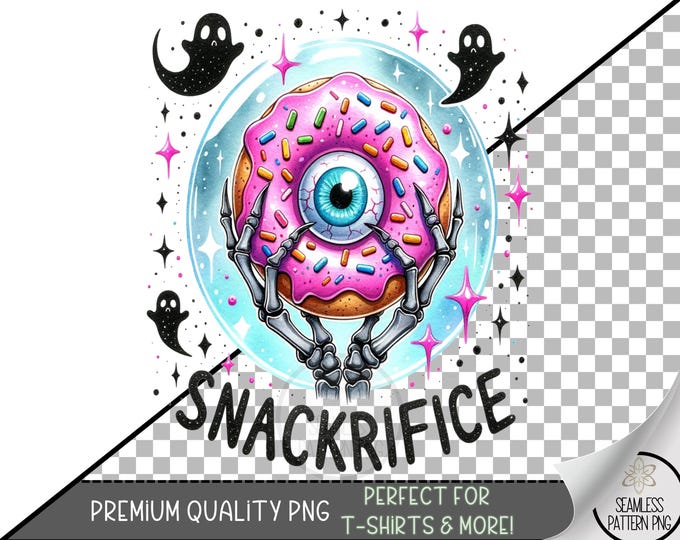 Snackrifice Eyeball Donut PNG Clipart, Cute Creepy Halloween Food Sublimation Design, Pastel Goth Skeleton Hands Art, A381