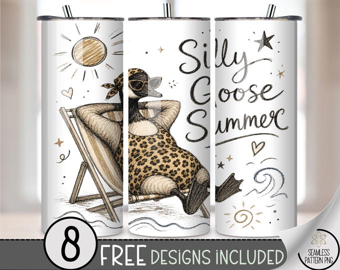 Silly Goose Summer 20 oz Tumbler Wrap, Playful Sublimation Design for Straight Tumblers, Sunny PNG Files, Digital Download, B10223