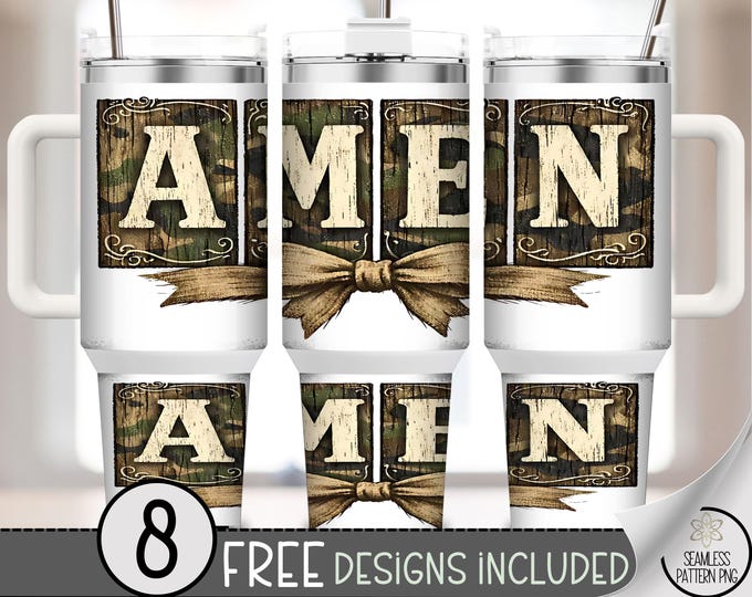 Amen PNG, 40 Oz Tumbler Wrap, Rustic Faith Sublimation Design, Masculine Camouflage Theme, Digital Download, B10004