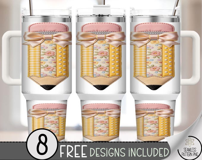 Pencil 40 oz Tumbler Wrap, Shabby-Chic School Sublimation Design, Floral PNG Files, Digital Download, B10167