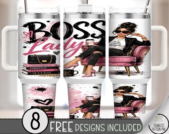 Boss Lady Pink 40oz Tumbler Wrap, Power Girl Sublimation Design, Digital Download, B10469