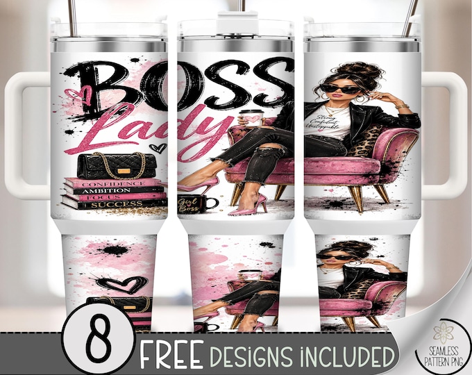 Boss Lady Pink 40oz Tumbler Wrap, Power Girl Sublimation Design, Digital Download, B10469