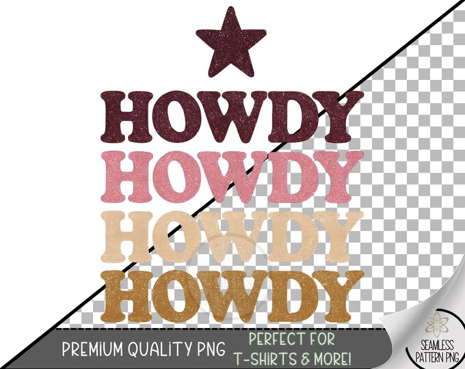 Retro Howdy PNG Sublimation, Western Cowgirl Glitter Star Design, Pink Gold Clipart for Printing,Rodeo Country Transfer PNG,Uv DTF File A288