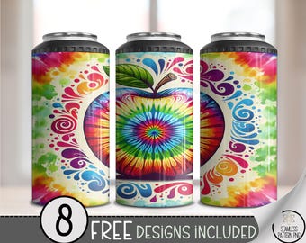 Rainbow Tie Dye Can Cooler Wrap, Digital Download, 4 in 1 Seamless Sublimation Design, Teacher Appreciation Colorful PNG File, A592