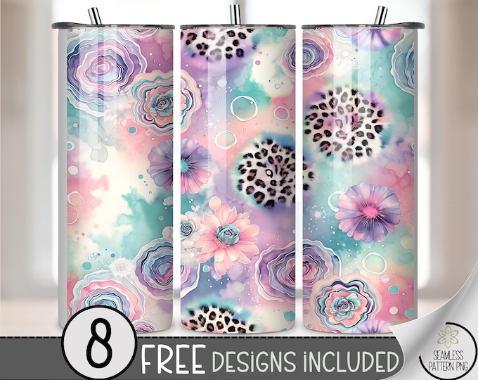 Floral Leopard 20 oz Tumbler Wrap PNG, Fancy Seamless Sublimation Design, Flower Animal Print, Digital Download, A571