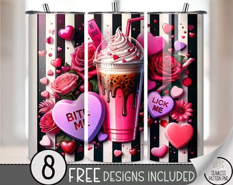 Flirty 20 oz tumbler wrap: Valentine Candy-Themed Digital Download Sublimation Design for Skinny Tumblers, Snarky PNG Files A653