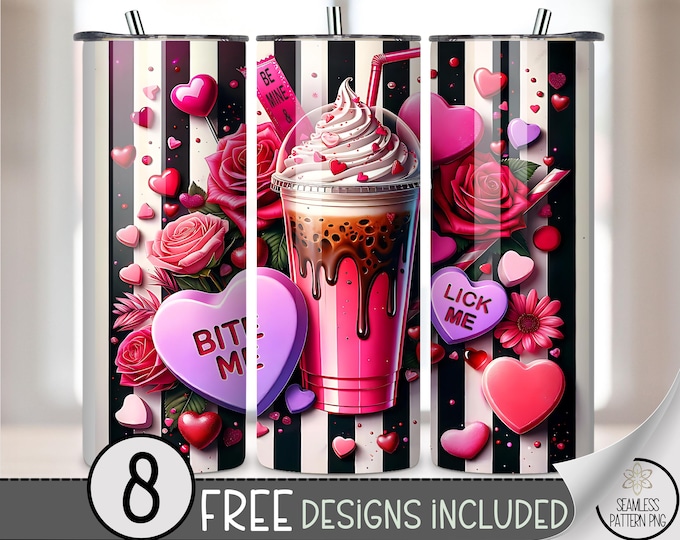 Flirty 20 oz tumbler wrap: Valentine Candy-Themed Digital Download Sublimation Design for Skinny Tumblers, Snarky PNG Files A653