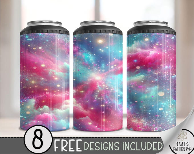 Galaxy 4 in 1 Can Cooler Wrap, Nebula 4in1 Tumbler PNG,Glitter Star 16 Oz Can Cooler Sublimation Design For Nature Lovers,Celestial PNG A104
