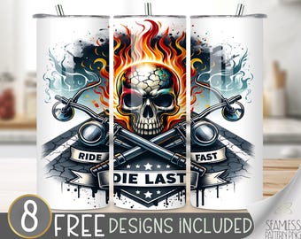 Motorcycle Tumbler Wrap, Flaming Skull Sublimation Tumbler Design, Motor Bike Skinny Tumbler Transfer,Skull Tumbler Png, Biker Tumbler Wrap
