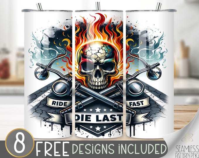 Motorcycle Tumbler Wrap, Flaming Skull Sublimation Tumbler Design, Motor Bike Skinny Tumbler Transfer,Skull Tumbler Png, Biker Tumbler Wrap