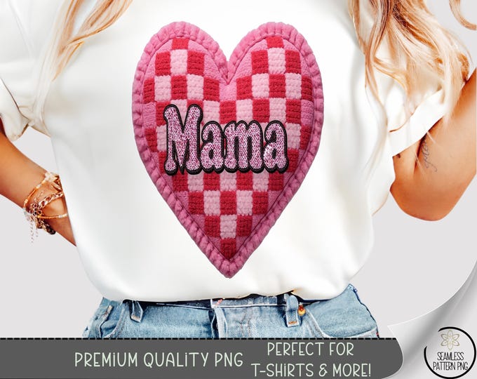 Heart Checkered T-Shirt PNG, Retro Valentine Design, Mothers Love, Digital Download, Sublimation, A819